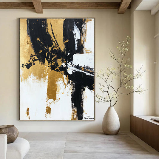 Black, Gold, and White Abstract Art for Luxury Home Dining Room & High - End Art Gallery STSC1066