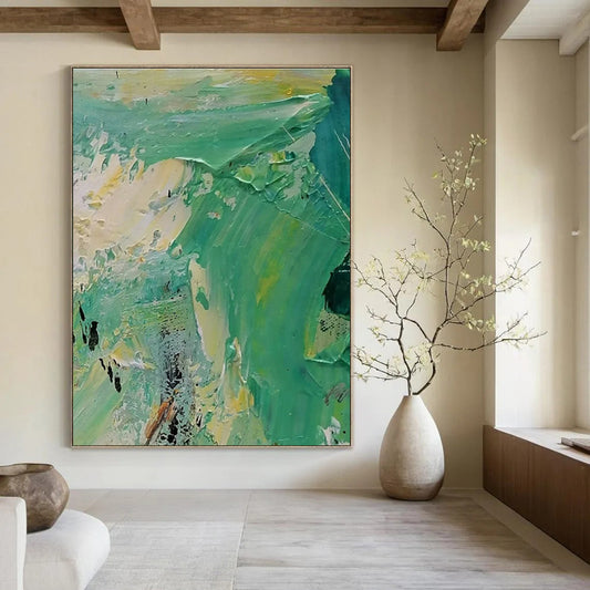 Green - Yellow Impasto Abstract Art for Rooftop Garden Lounge & Tropical - Themed Restaurant DLZ1277