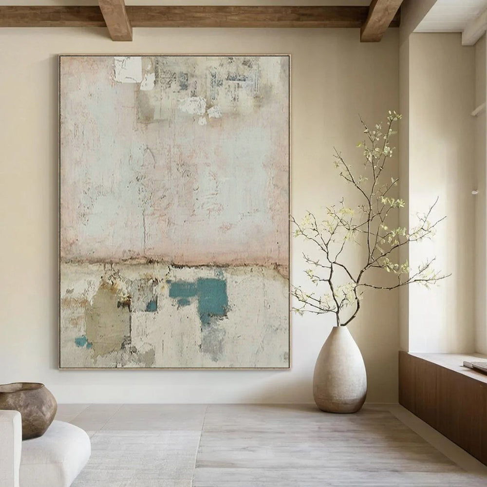 Pink - White Collage Abstract Art for Bohemian Café & Feminine Art Studio DLZ1851