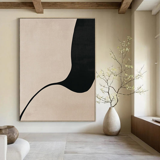 Black and Beige Curved Shape Art for Modern Bedroom & Contemporary Art Gallery STSC1341