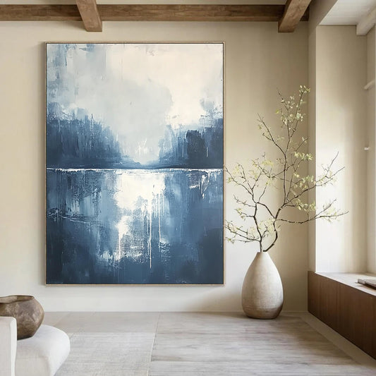 Blue and White Abstract Landscape for Coastal Home & Serene Bedroom STSC322