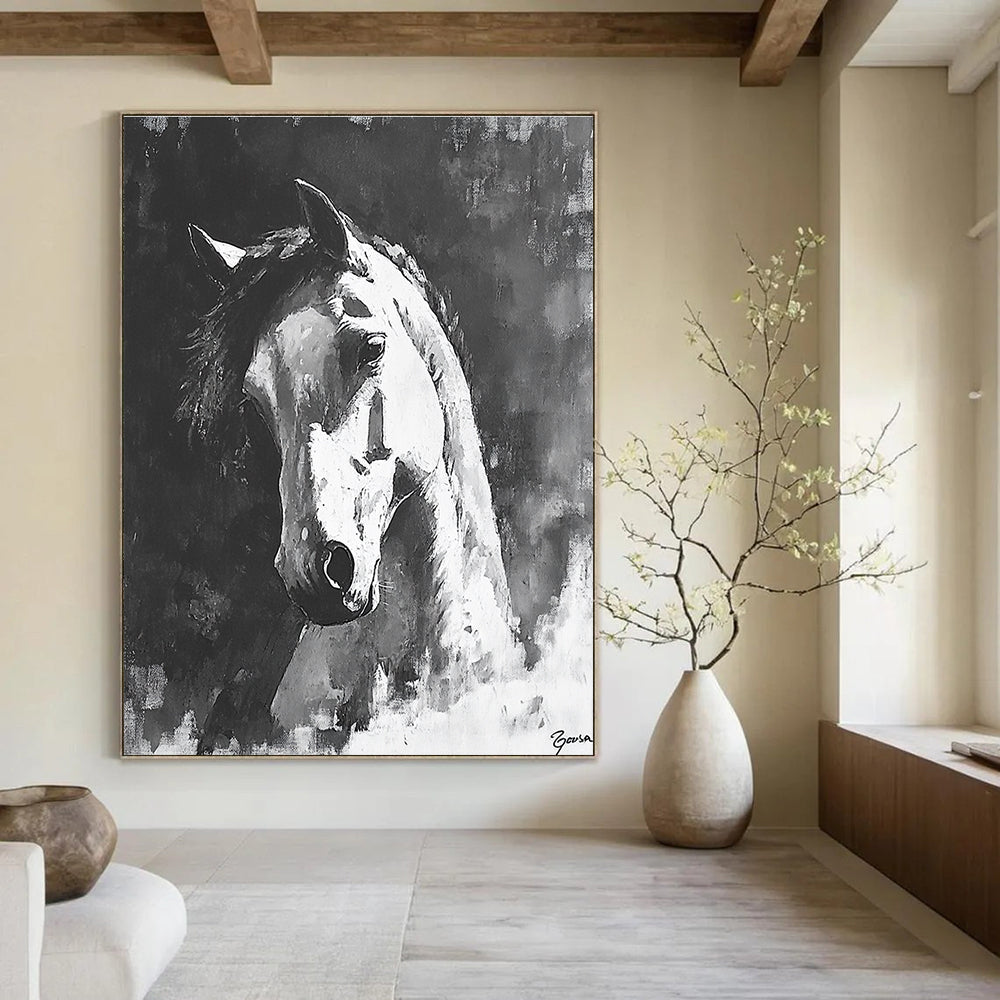 Monochrome Horse Portrait for Equestrian - Inspired Home & Rustic Study STSC290