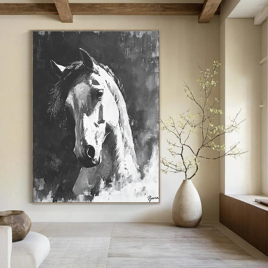 Monochrome Horse Portrait for Equestrian - Inspired Home & Rustic Study STSC290