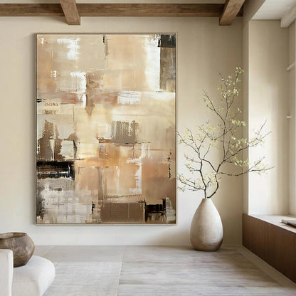 Brown - White Geometric Abstract Art for Modern Office Reception & Industrial - Chic Café DLZ0991