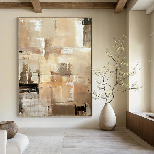 Brown - White Geometric Abstract Art for Modern Office Reception & Industrial - Chic Café DLZ0991