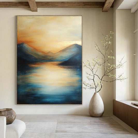 Sunset Mountain Reflection Art for Lakeside Home & Hotel Dining Area STSC092