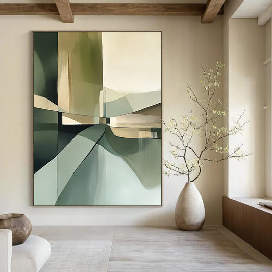 Geometric Green & Beige Abstraction Art for Contemporary Gallery & Architect’s Office STSC114
