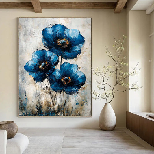 Abstract Blue Flowers Art for Living Room & Bedroom STSC040