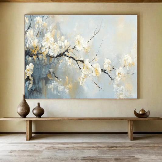 White Plum Blossom Art for Minimalist Zen - Inspired Home Offices DLZ3189