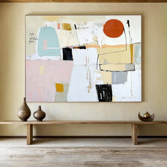 Minimalist Abstract with Red Circle Art for Art Gallery Corridor & Scandinavian - Style Home SC041