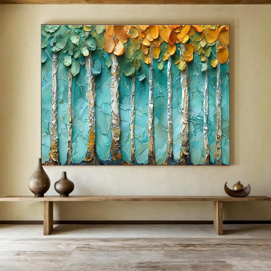 Textured Tree Row Art for Scandinavian - Style Home Office Walls DLZ3206
