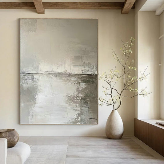 Gray - White Minimalist Abstract Art for Nordic - style Study & Contemporary Hotel Room DLZ0783