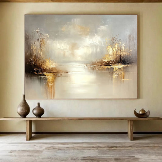 Golden Lake Landscape Art for High - End Golf Club House & Luxurious Lakeside Villa Bedroom SC117