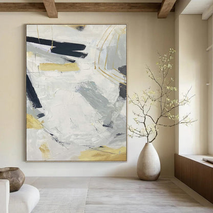 Elegant Gray - White - Gold Abstract Art for Luxury Bedroom & High - End Restaurant DLZ2287