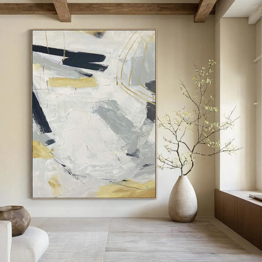 Elegant Gray - White - Gold Abstract Art for Luxury Bedroom & High - End Restaurant DLZ2287