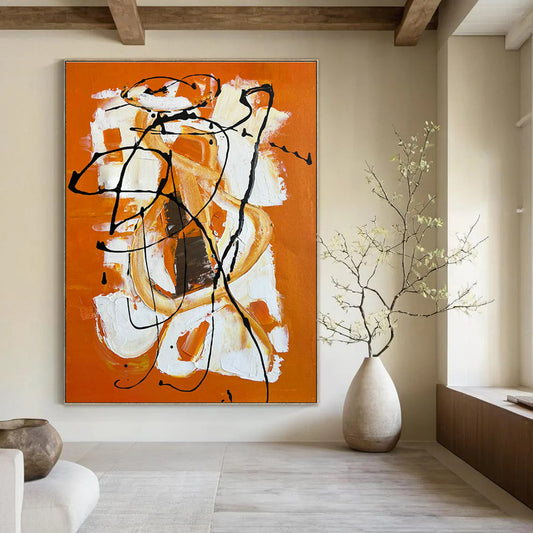 Orange - Background Black - White Abstract Art for Creative Studio & Trendy Bar DLZ1228