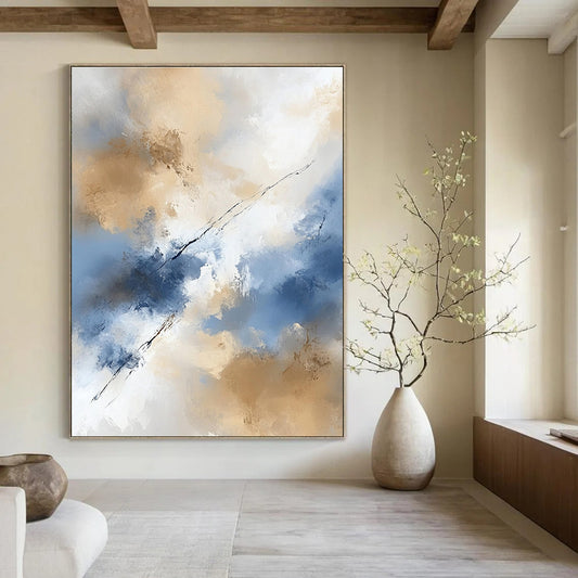 Blue and Beige Sky Abstract for Serene Bedroom & Nature - Themed Café STSC409
