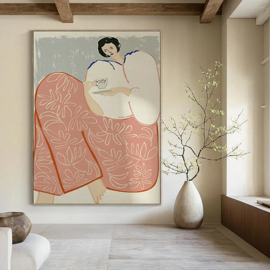 Woman with Teacup Art for Tea House & Home Reading Nook DLZ1154