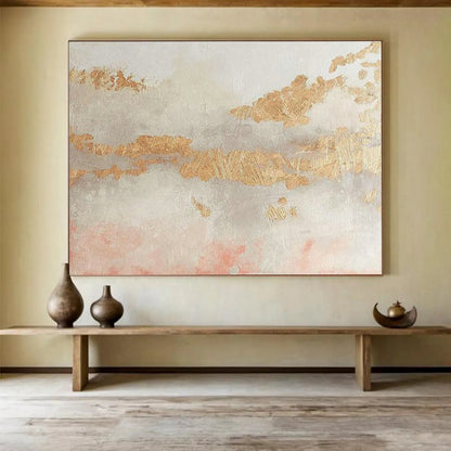 Gold - Pink - Grey Tone Abstract Art for Elegant Bedroom DLZ2824