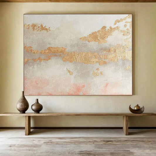 Gold - Pink - Grey Tone Abstract Art for Elegant Bedroom DLZ2824