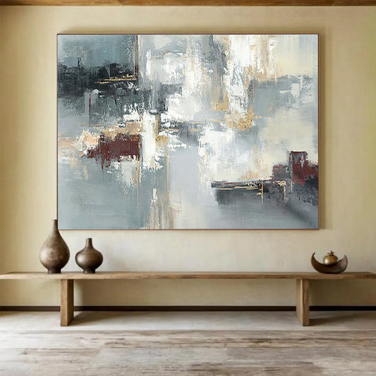 Gold - Grey - Red Abstract Art for Elegant Dining Room DLZ2736