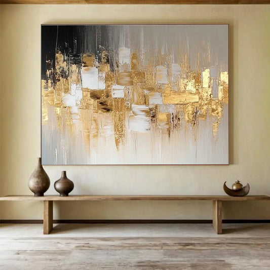 Gold - Gray Urban Abstract Art for Corporate Lobby DLZ2912