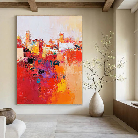 Colorful Abstract Cityscape for Contemporary Living Room & Travel - Inspired Café STSC556