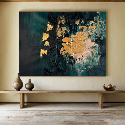 Dark Green & Gold Foil Abstract Art for Luxury Hotel Lobby Walls DLZ2646