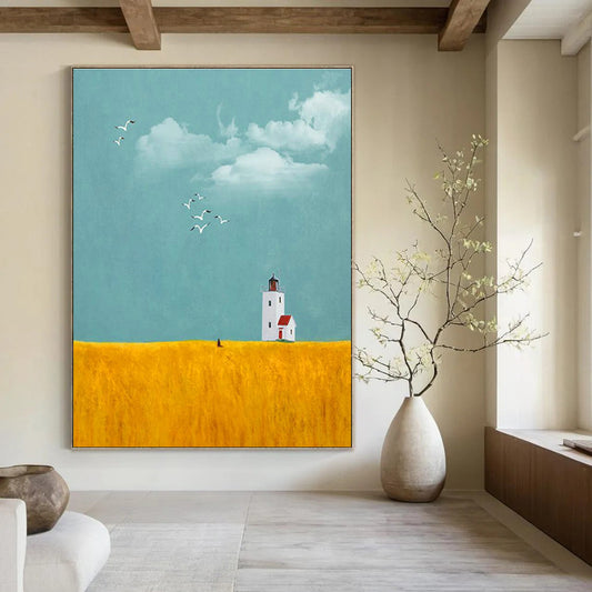 Lighthouse in Yellow Field Art for Coastal Home & Nature - Inspired Café Thatch DLZ2129