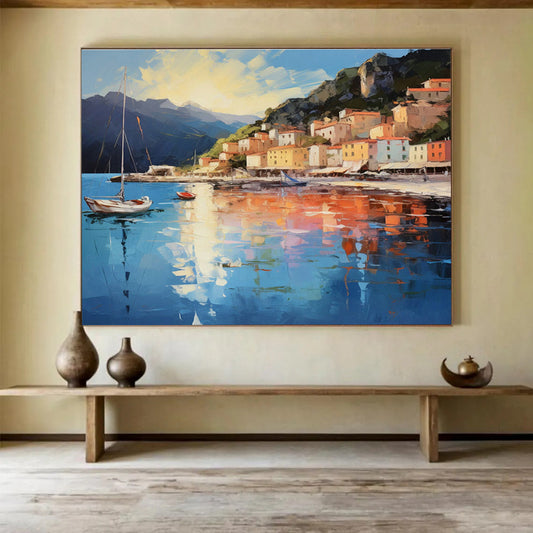 Coastal Town Landscape Art for Mediterranean - Style Villa Dining Areas DLZ3261