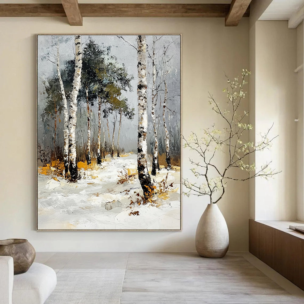 Snowy Birch Forest Path 2 Art for Ski Resort Lobby & Minimalist Home Library STSC1382