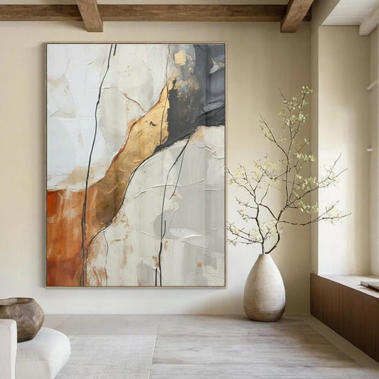 Gold - Brown Line Abstract Art for Luxury Home Library & Art - Lovers’ Lounge DLZ1945