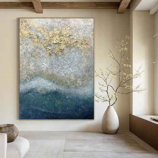 Gold - Gray Textured Sea Art for Luxury Yacht Club & Rooftop Sunset Bar DLZ0965