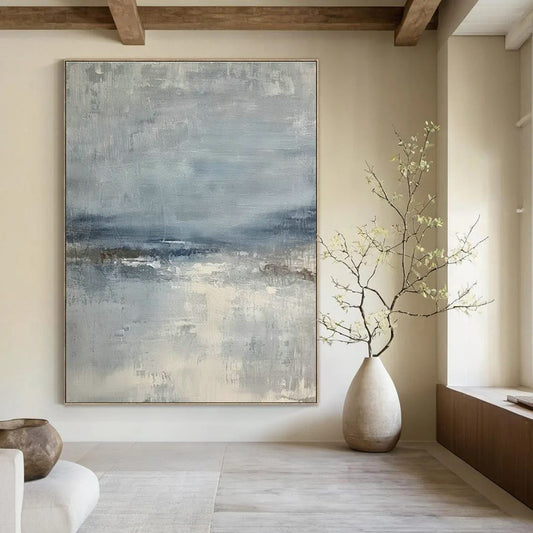 Blue - Gray Textured Abstract Art for Coastal Home Beach Cottage & Mindfulness Meditation Space DLZ1747
