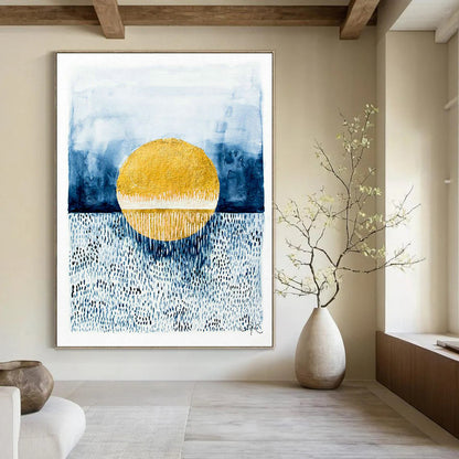 Gold - Blue Sunset Art for Coastal Home Bedroom Walls DLZ0101