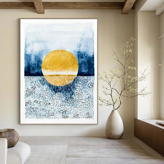 Gold - Blue Sunset Art for Coastal Home Bedroom Walls DLZ0101
