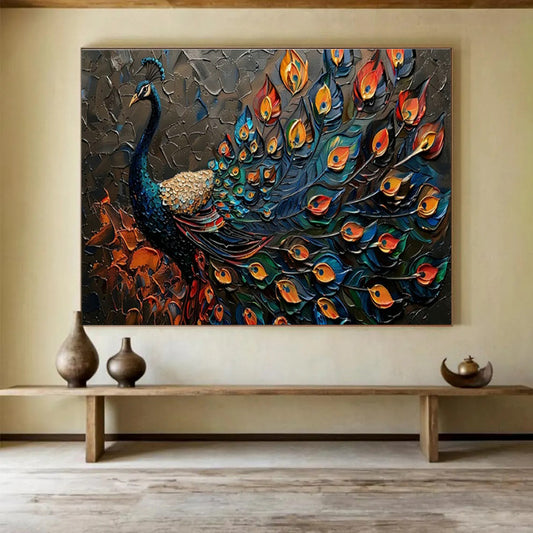 3D Peacock Palette Knife Art for High - End Asian - Inspired Spa Lobbies DLZ3191