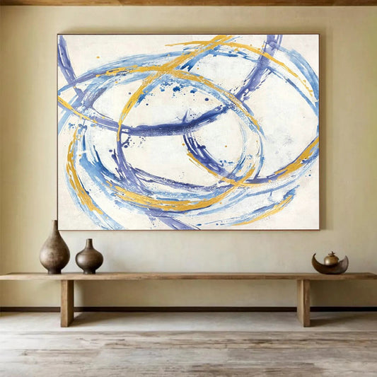 Blue - Gold Loop Abstract Art for Wellness Center Meditation Room Walls DLZ3231