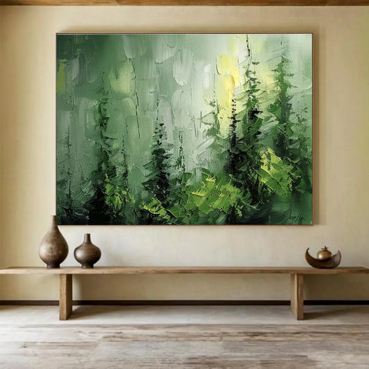 Green Forest Palette Knife Art for Nature - Lover’s Cabin Bathroom Retreats DLZ3214