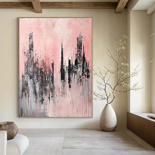 Pink and Grey Cityscape 1 for Chic Urban Apartment & Feminine - Themed Café STSC331