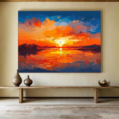 Vibrant Sunset Landscape Art for Nautical - Themed Hotel & Coastal Resort Lobby SC284