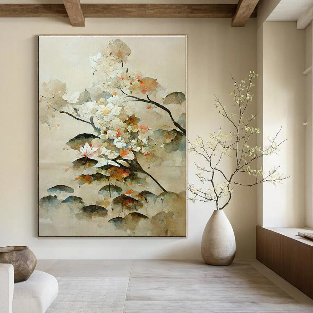 Watercolor Floral Abstract Art for Asian - Inspired Home Tea Room & Botanical Art Gallery DLZ1618