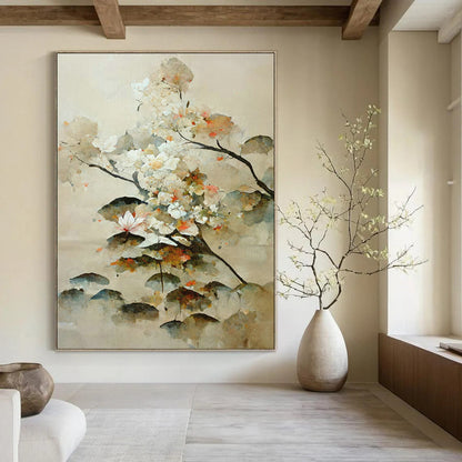 Watercolor Floral Abstract Art for Asian - Inspired Home Tea Room & Botanical Art Gallery DLZ1618