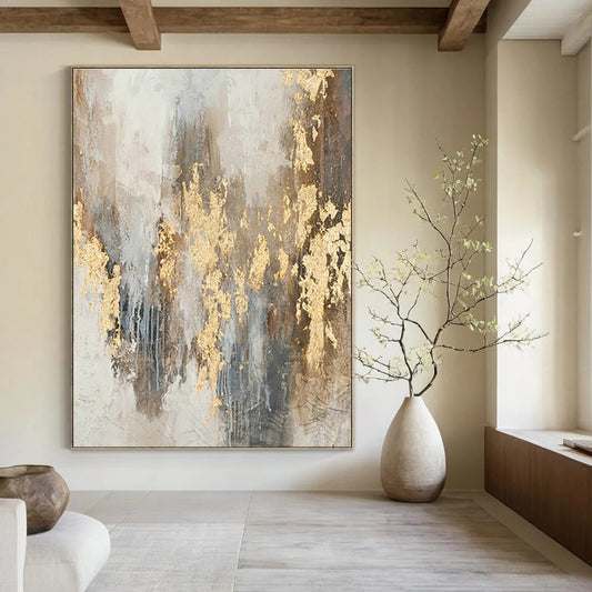 Gold - Gray Splatter Abstract for Luxury Hotel Lobby & Glamorous Dining Room DLZ0901