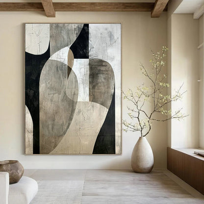 Black - White Curved Abstract Art for Contemporary Gallery & Chic Boutique DLZ1319