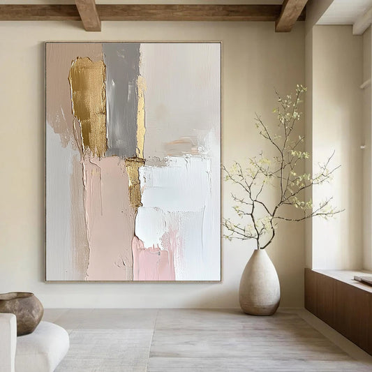 Minimalist Gold and Neutral Abstract Art for High - End Boutique Store & Contemporary Art Gallery Corridor STSC147