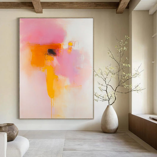 Soft Pink and Orange Abstract Art for Romantic Rooftop Bar & Whimsical Home Balcony STSC1409