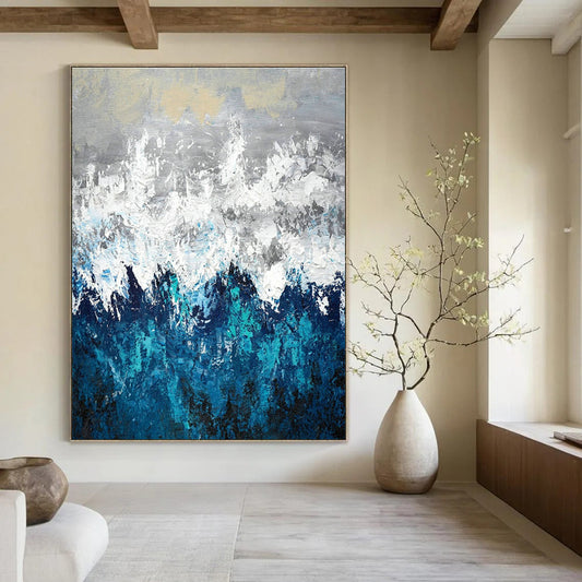 Grey - White - Blue Mountain Abstract Art for Living Room & Study DLZ0443