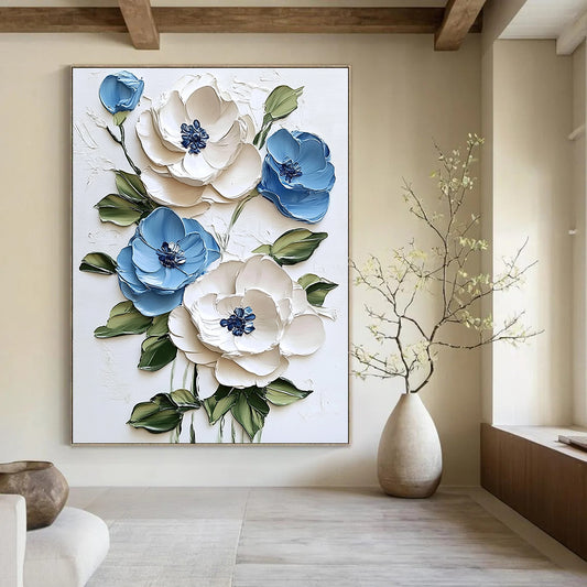 3D Blue and White Flowers Floral Art for Cottage - Style Bedroom & Garden - Themed Café STSC1471
