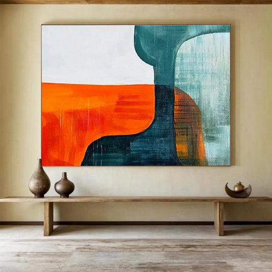 Orange - Blue Geometric Abstract Art for Modern Café Wall Decor DLZ2649